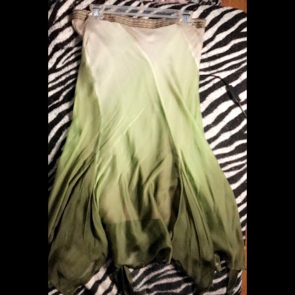Green gradient spring silk skirt
